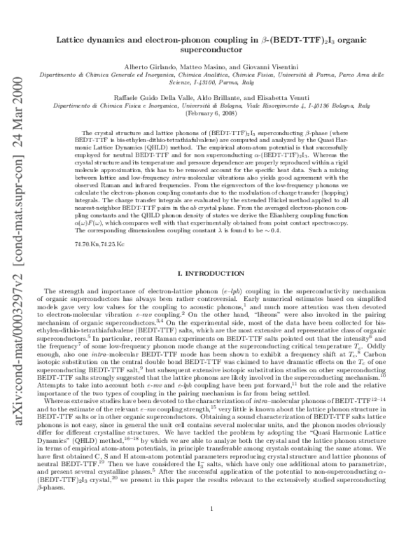 (PDF) Lattice dynamics and electron-phonon coupling in the β-(BEDT-TTF ...