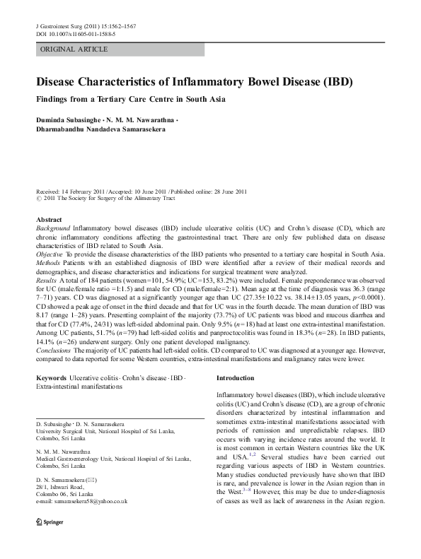 (PDF) Disease Characteristics of Inflammatory Bowel Disease (IBD)