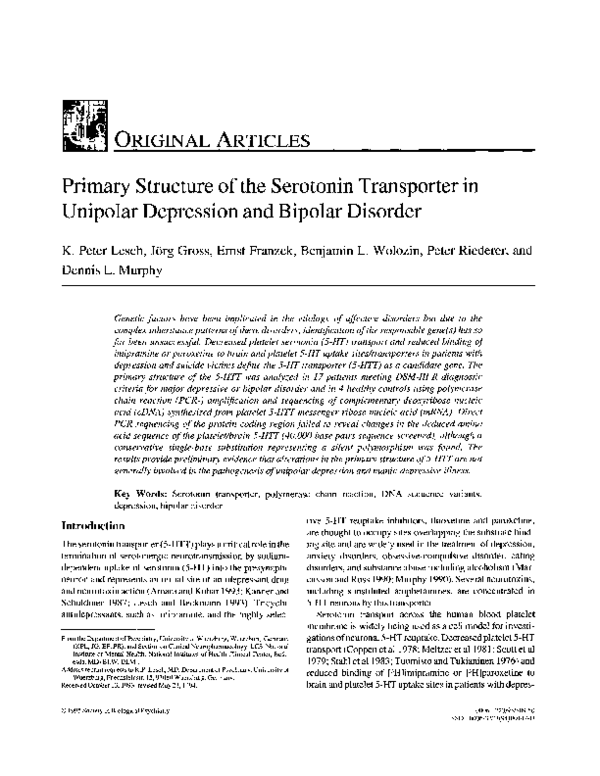 (PDF) Primary structure of the serotonin transporter in unipolar ...