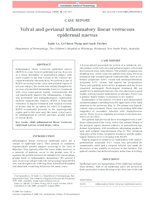 (PDF) Vulval and perianal inflammatory linear verrucous epidermal naevus