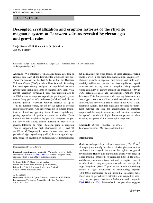 (PDF) Decoupled crystallization and eruption histories of the rhyolite ...