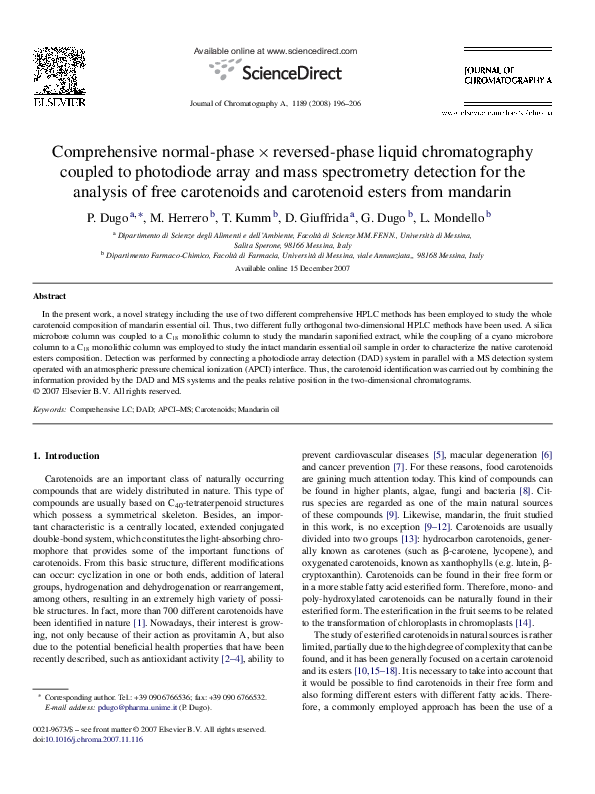 (PDF) Comprehensive normalphase×reversedphase liquid chromatography