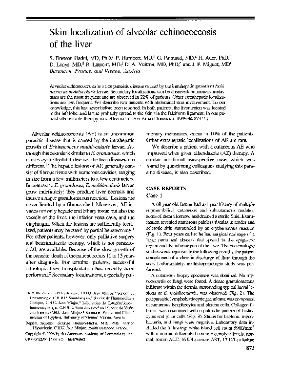 (PDF) Skin localization of alveolar echinococcosis of the liver