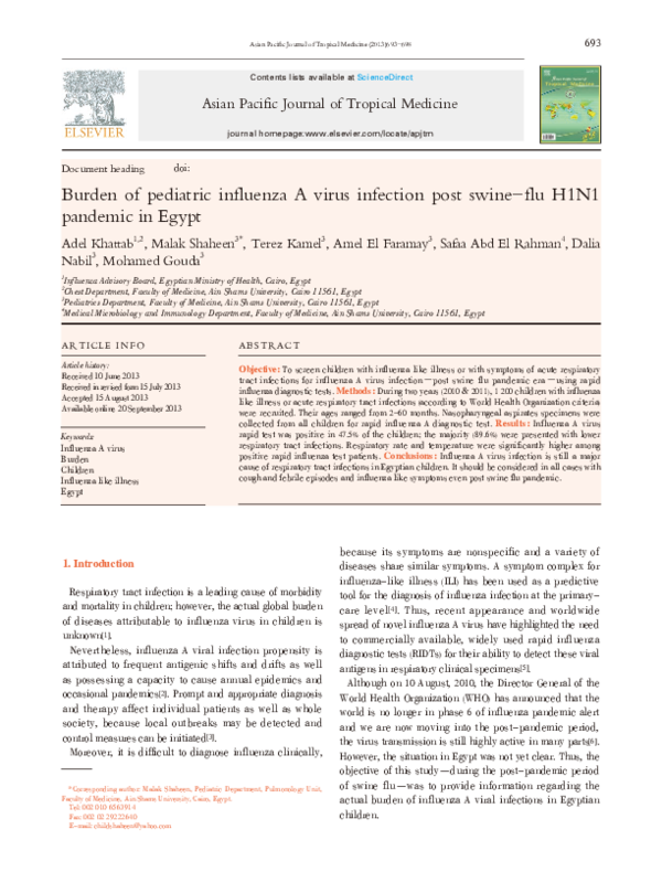 (PDF) Burden of pediatric influenza A virus infection post swine-flu ...