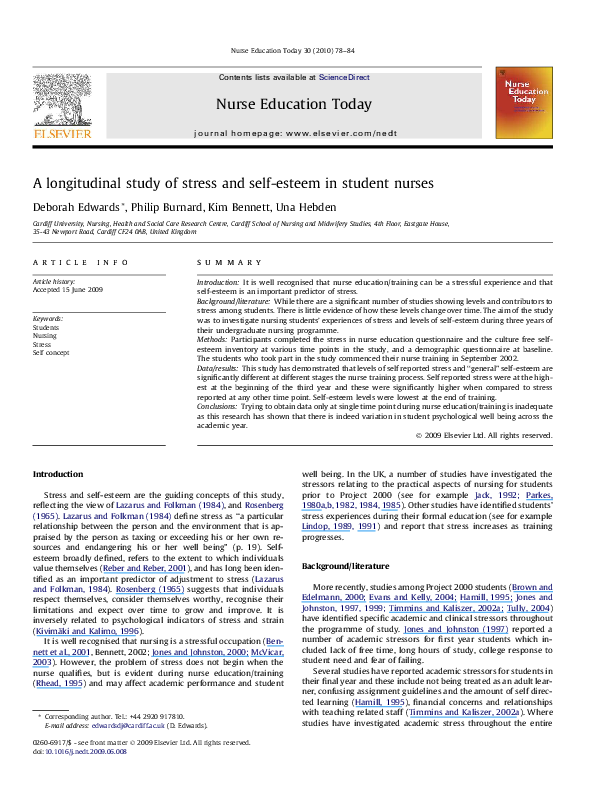 (PDF) A longitudinal study of stress and self-esteem in student nurses