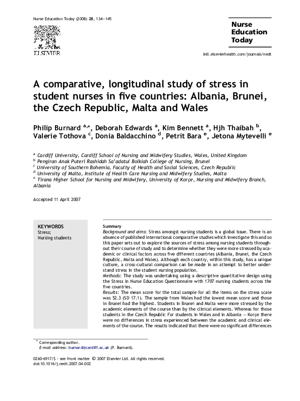 (PDF) A comparative, longitudinal study of stress in student nurses in ...