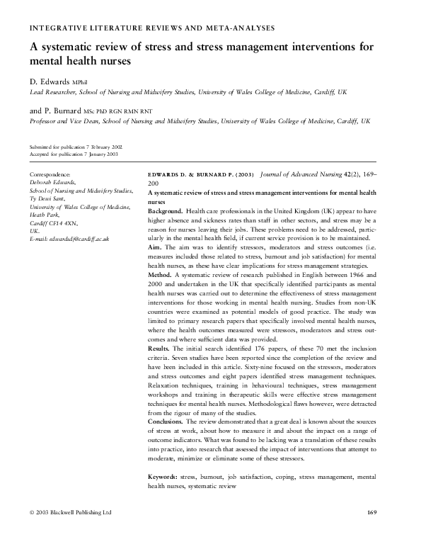 (PDF) A systematic review of stress and stress management interventions