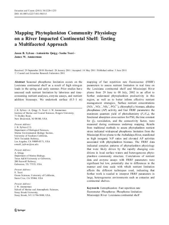 (PDF) Mapping Phytoplankton Community Physiology on a River Impacted 