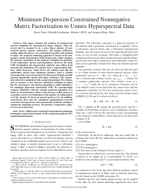 (PDF) Minimum Dispersion Constrained Nonnegative Matrix Factorization ...