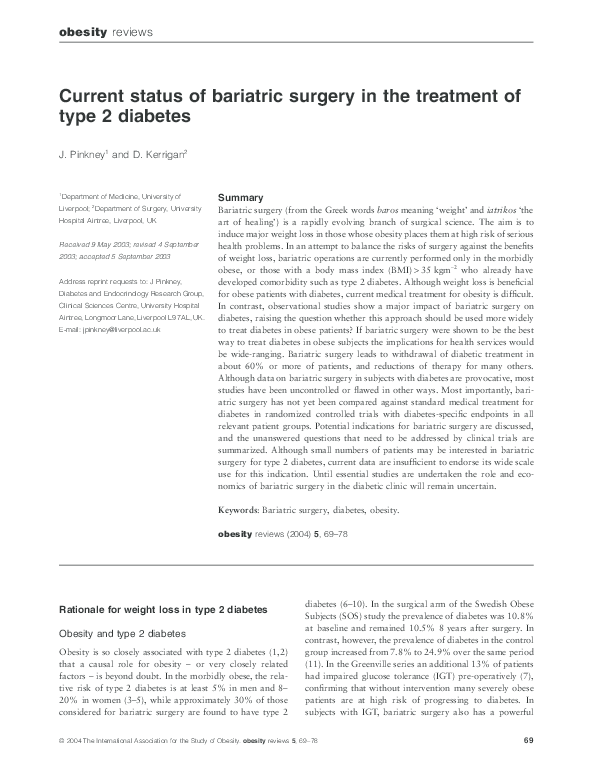 (PDF) Current status of bariatric surgery in the treatment of type 2 ...