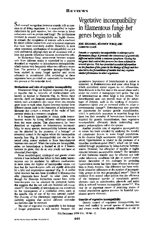 (PDF) Vegetative incompatibility in filamentous fungi: het genes begin ...