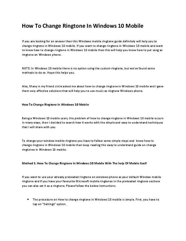 (PDF) How To Change Ringtone In Windows 10 Mobile Browser Tribe