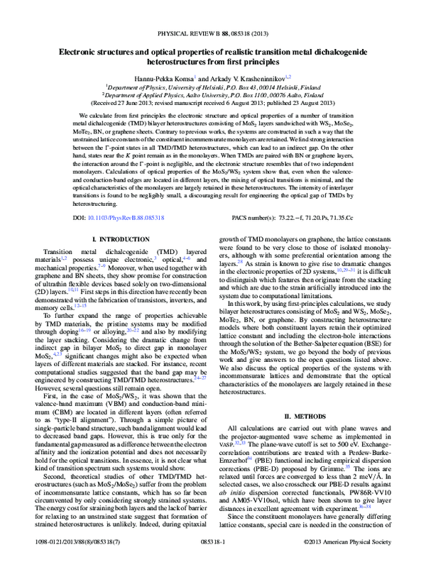 (PDF) Electronic structures and optical properties of realistic ...