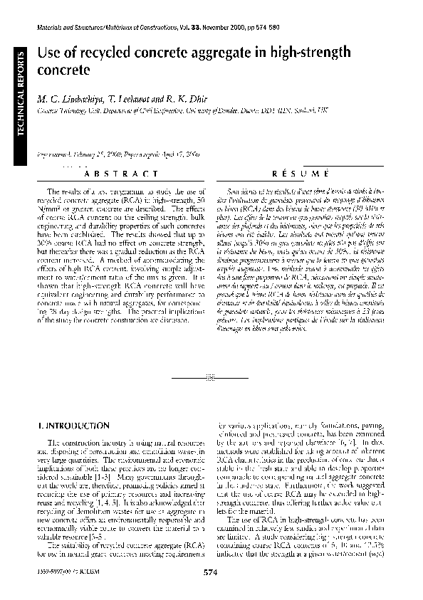(PDF) Use of recycled concrete aggregate in high-strength concrete