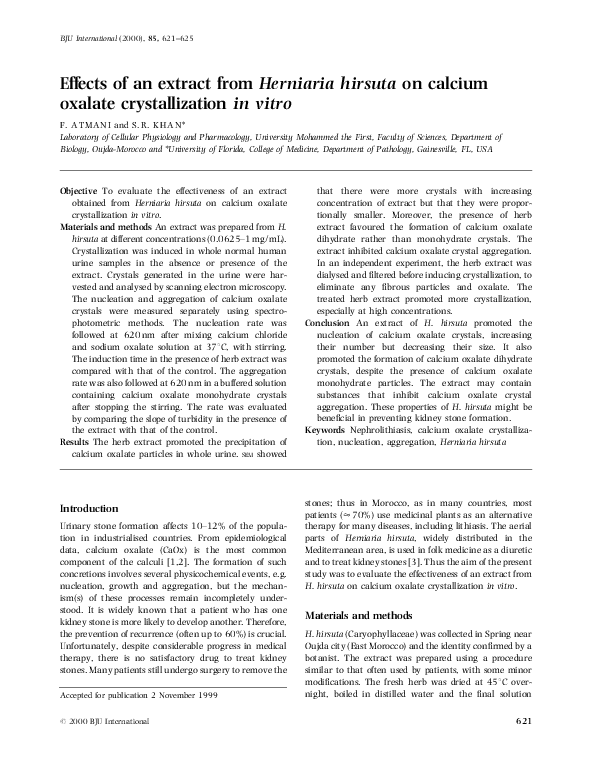 (PDF) Effects of an extract from Herniaria hirsuta on calcium oxalate ...