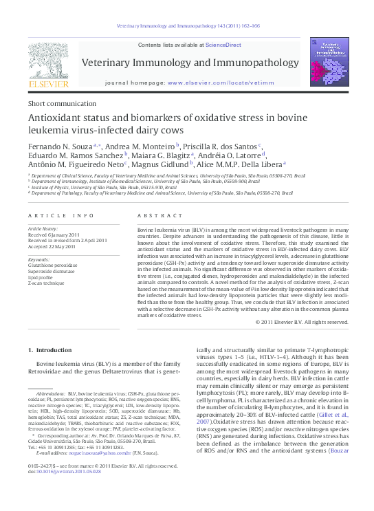 (PDF) Antioxidant status and biomarkers of oxidative stress in bovine ...
