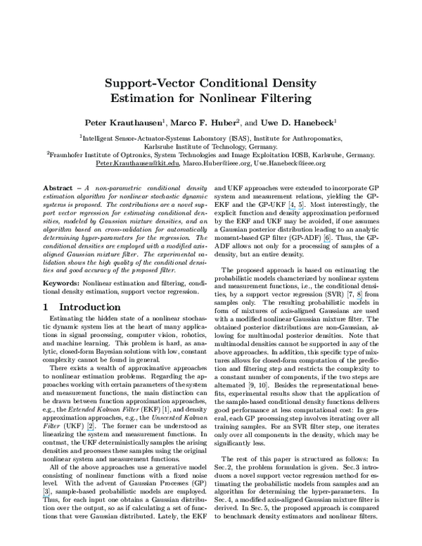 (PDF) Support-vector conditional density estimation for nonlinear filtering