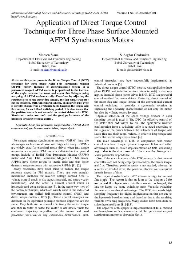 (PDF) Application of Direct Torque Control Technique for Three Phase ...