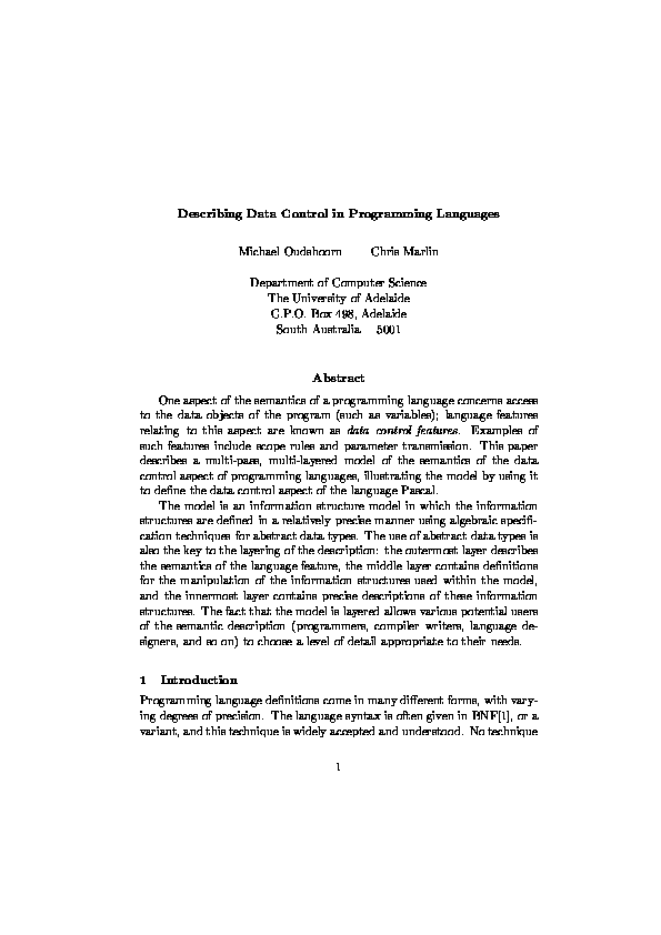 (PDF) Describing data control in programming languages