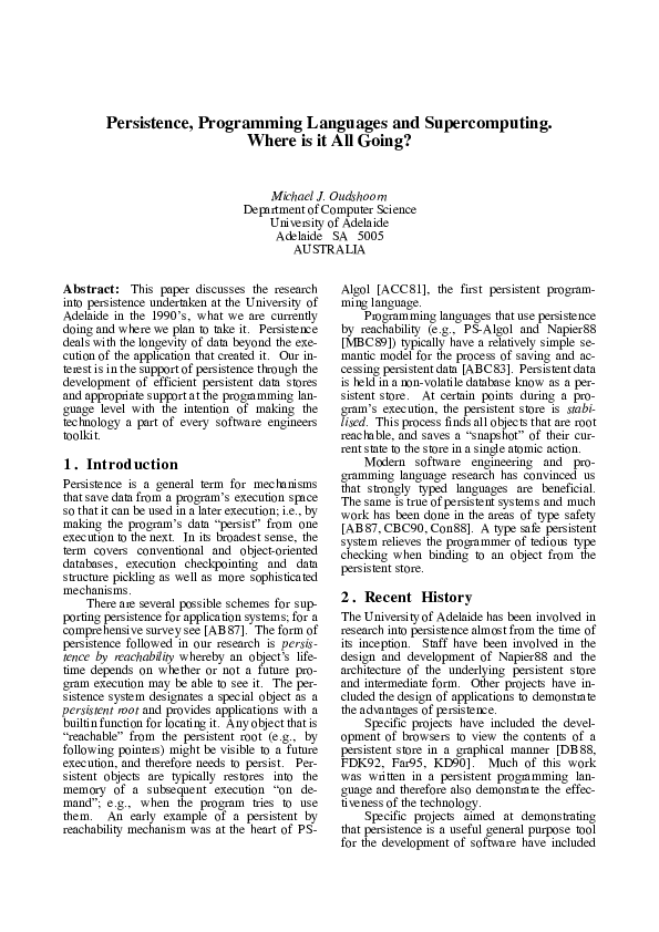 (PDF) Persistence, Programming Languages and Supercomputing. Where is ...