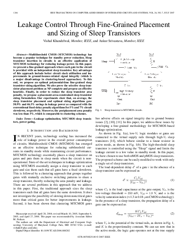 (PDF) Leakage control through fine-grained placement and sizing of ...