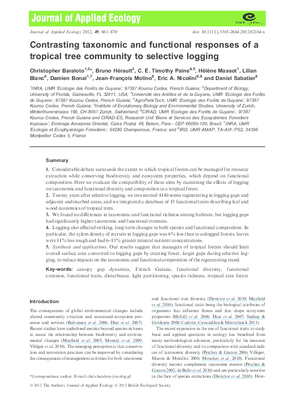 (PDF) Contrasting taxonomic and functional responses of a tropical tree ...