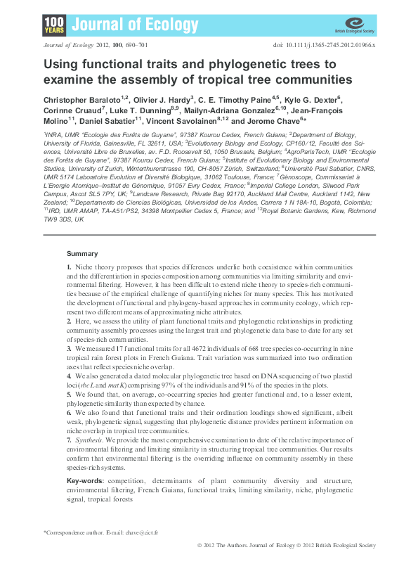 (PDF) Using functional traits and phylogenetic trees to examine the ...