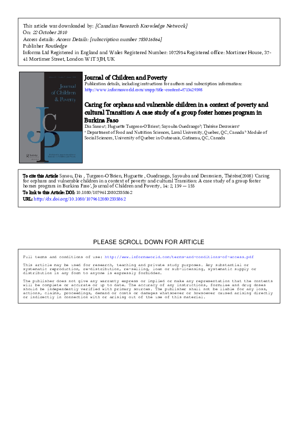 (PDF) Caring for orphans and vulnerable children in a context of ...