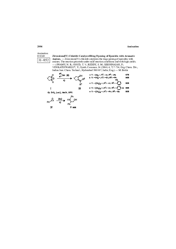 Zirconium(IV) Chloride Catalyzed Ring Opening of Epoxides with Aromatic Amines