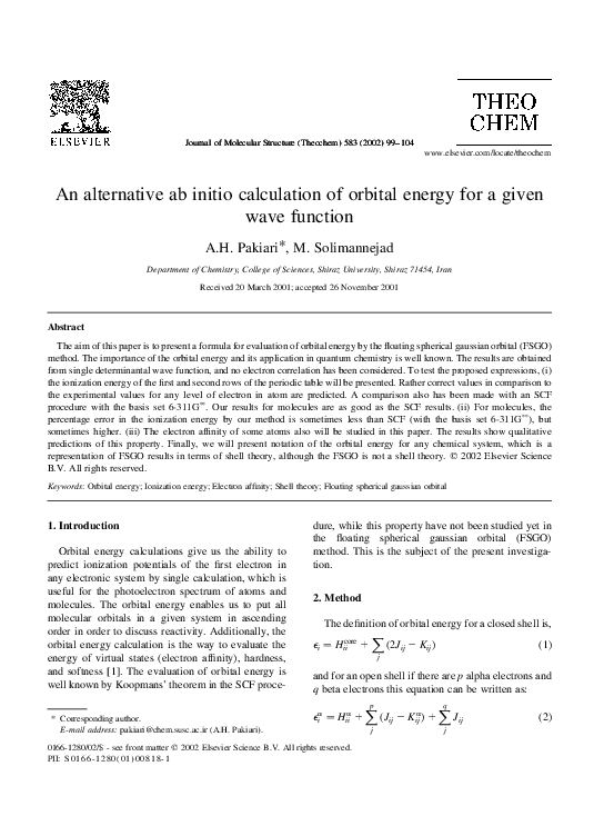 (PDF) An alternative ab initio calculation of orbital energy for a ...