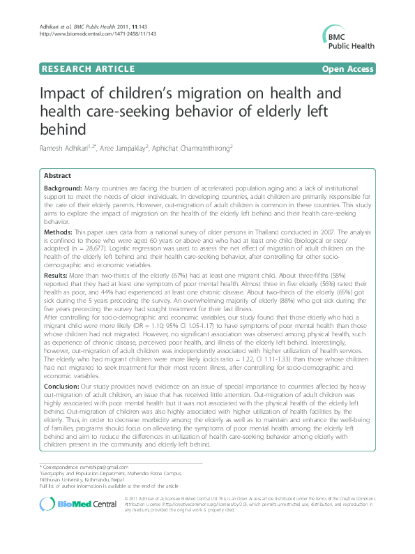 (PDF) Impact of children's migration on health and health care-seeking ...