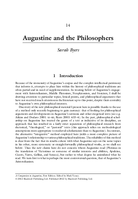 Pdf Augustine And Aristotelianism Neoplatonism And Middle Platonism