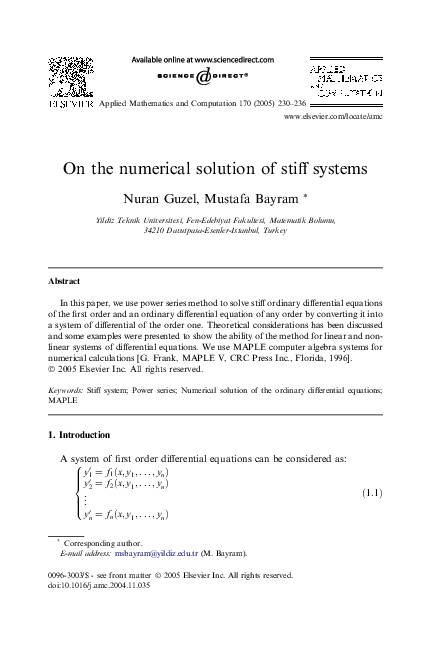(PDF) On the numerical solution of stiff systems