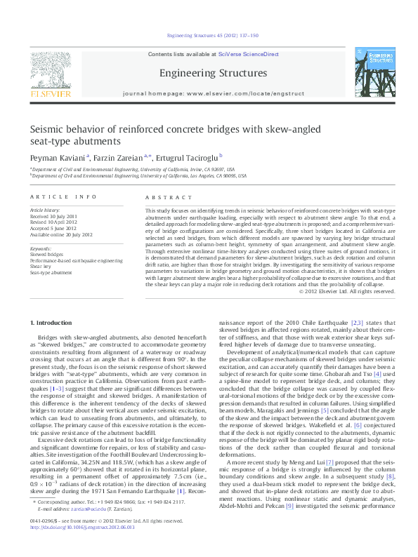 (PDF) Seismic behavior of reinforced concrete bridges with skew-angled ...