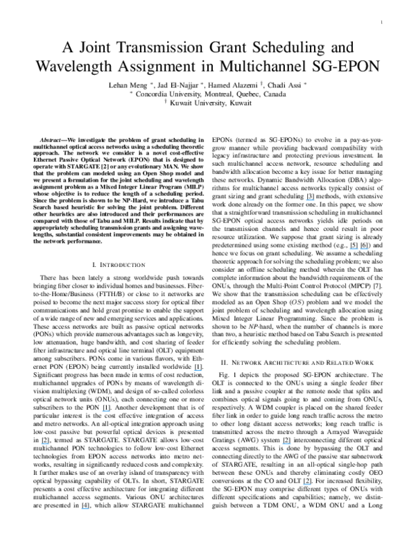 (PDF) A Joint Transmission Grant Scheduling and Wavelength Assigninent ...
