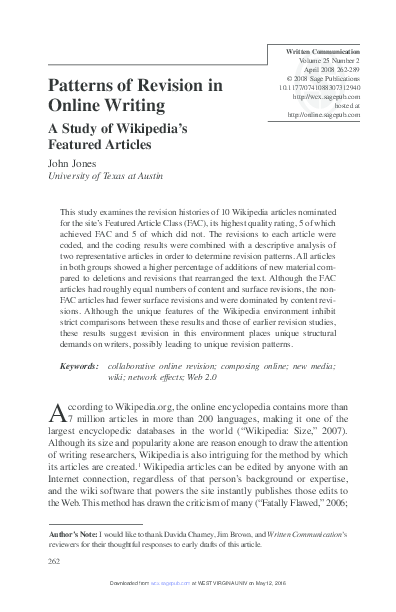 (PDF) Patterns of Revision in Online Writing: A Study of Wikipedia's ...