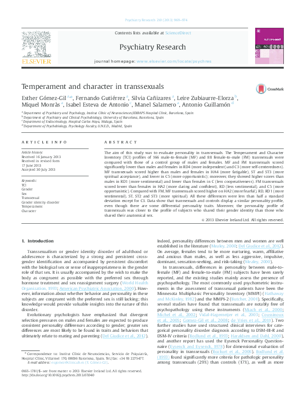 (PDF) Temperament and character in transsexuals