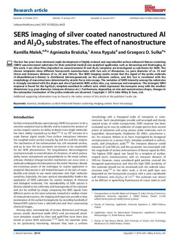 (PDF) SERS imaging of silver coated nanostructured Al and Al 2 O 3 ...
