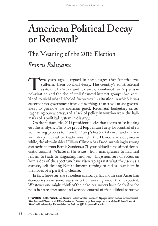 (PDF) American Political Decay or Renewal