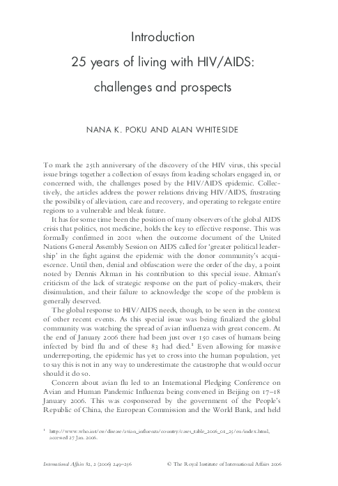 (PDF) Introduction: 25 years of living with HIV/AIDS: challenges and ...