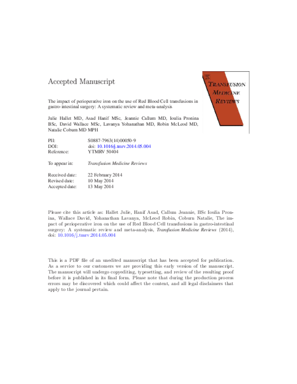 (PDF) The impact of perioperative iron on the use of red blood cell ...