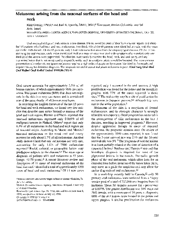 (PDF) Melanoma arising from the mucosal surfaces of the head and neck