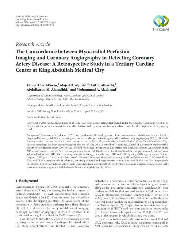 (PDF) The Concordance between Myocardial Perfusion Imaging and Coronary ...