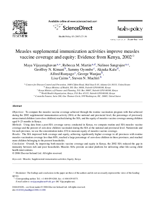 (PDF) Measles supplemental immunization activities improve measles ...