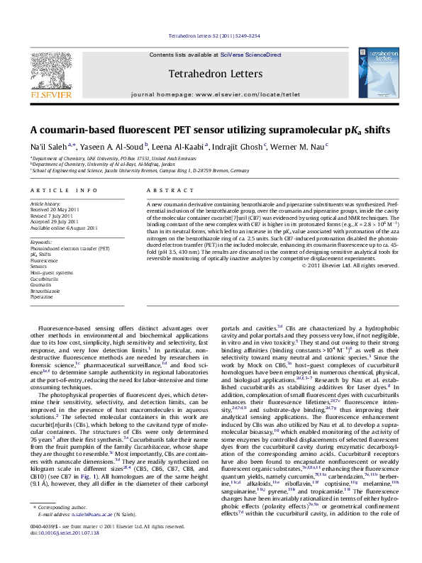 (PDF) A coumarin-based fluorescent PET sensor utilizing supramolecular ...
