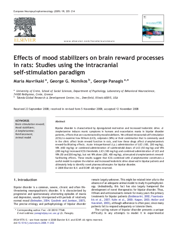 (PDF) Effects of mood stabilizers on brain reward processes in rats ...