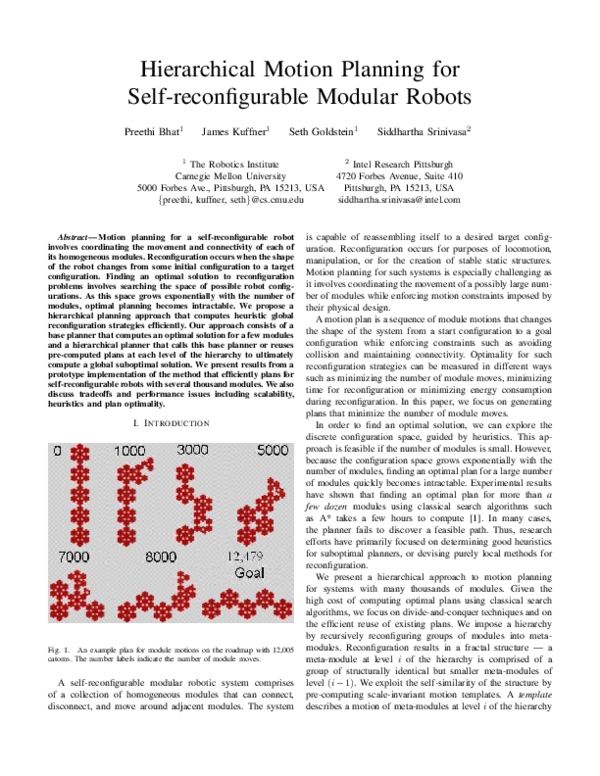 (PDF) Hierarchical Motion Planning for Self-reconfigurable Modular Robots