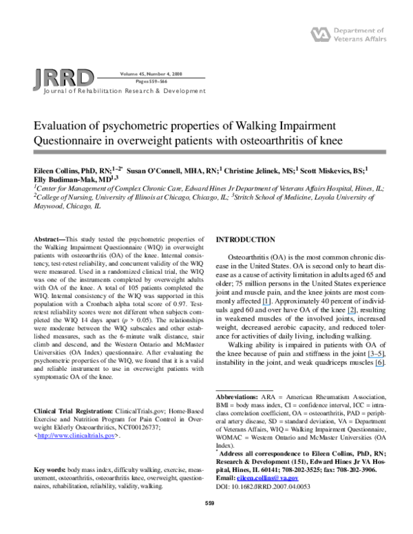 (PDF) Evaluation of psychometric properties of Walking Impairment ...