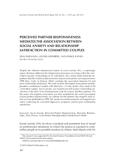 (PDF) Perceived Partner Responsiveness Mediates the Association Between ...
