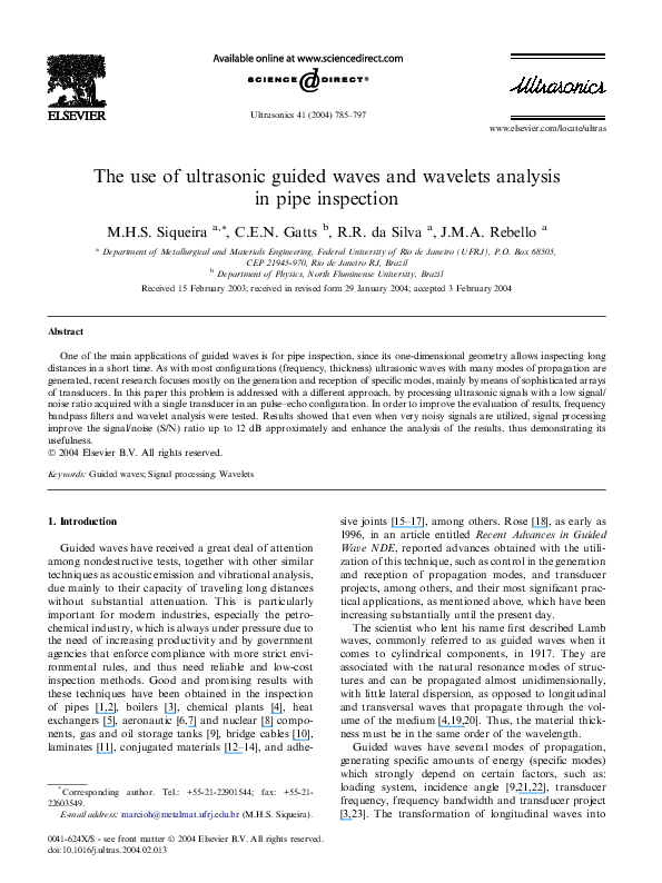 (PDF) The use of ultrasonic guided waves and wavelets analysis in pipe ...